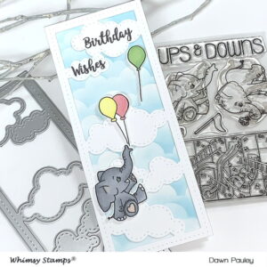 Read more about the article Slimline Birthday Card | Whimsy Stamps Tin Games Ups & Downs Stamp Set
