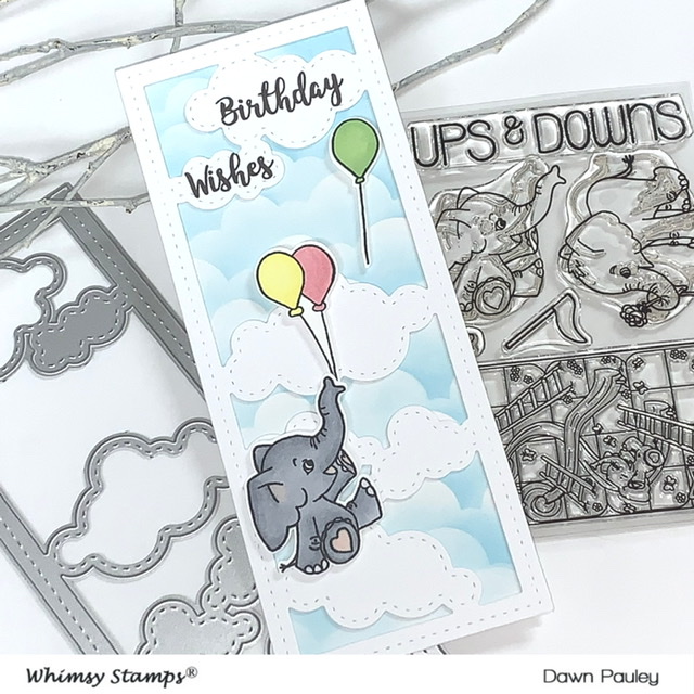 You are currently viewing Slimline Birthday Card | Whimsy Stamps Tin Games Ups & Downs Stamp Set